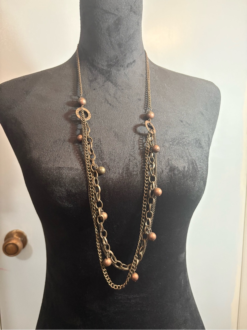 Multi-Strand Bronze or Copper colored Bead Chain Necklace - Women Jewelry